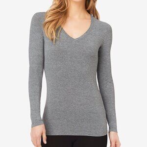 #1425 Cuddl Duds Women's Softwear with Stretch Long Sleeve V-Neck Shirt in Grey